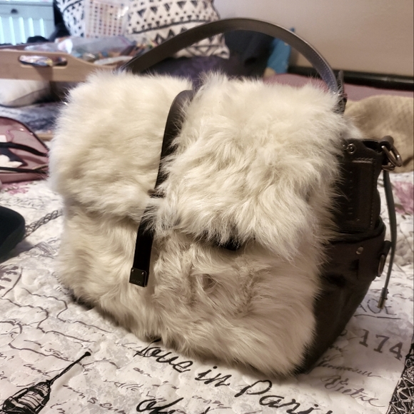COACH Specialty Product: Fur Bag. Rich burgundy with cream fur accents. RARE! - Picture 3 of 16